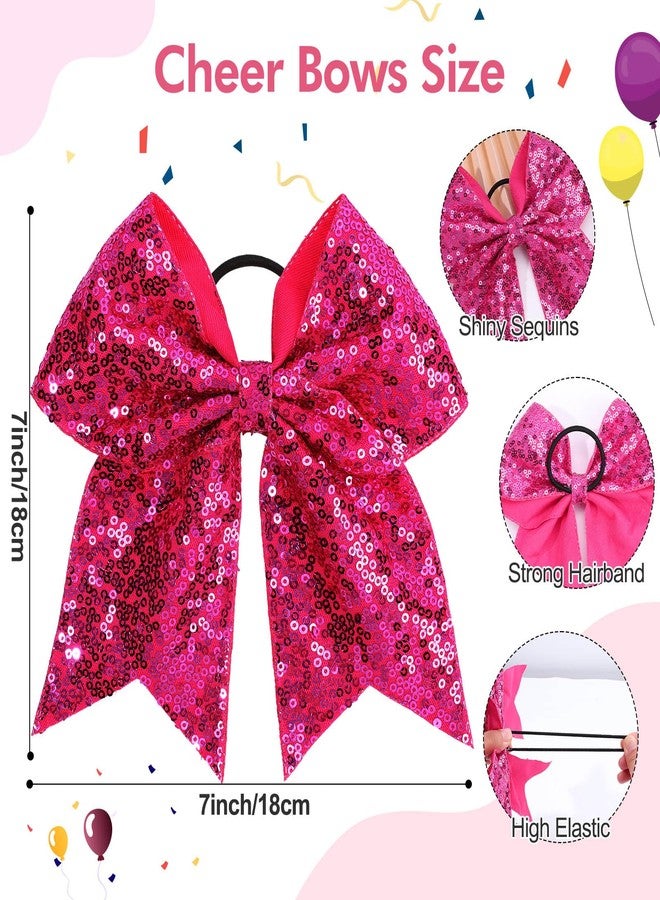 CN 7" Glitter Cheer Hair Bows for Cheerleader Hot Pink Large Ponytail Holder Elastic Band Handmade for Cheerleading Teen Women Girls College Sports 1pcs - Image 3